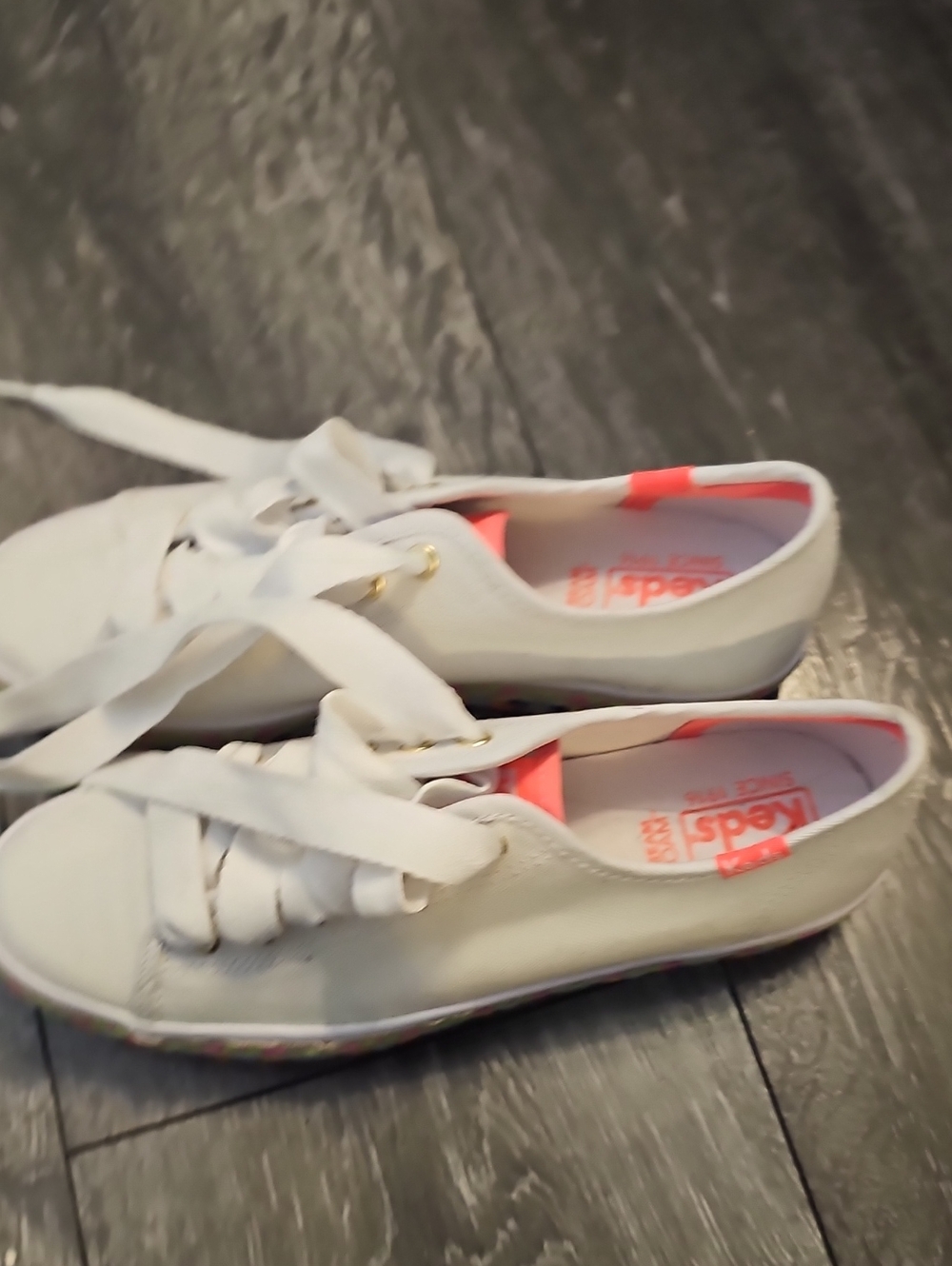 Keds Kids White Sneakers with Pink Liner and Gold Eyelets